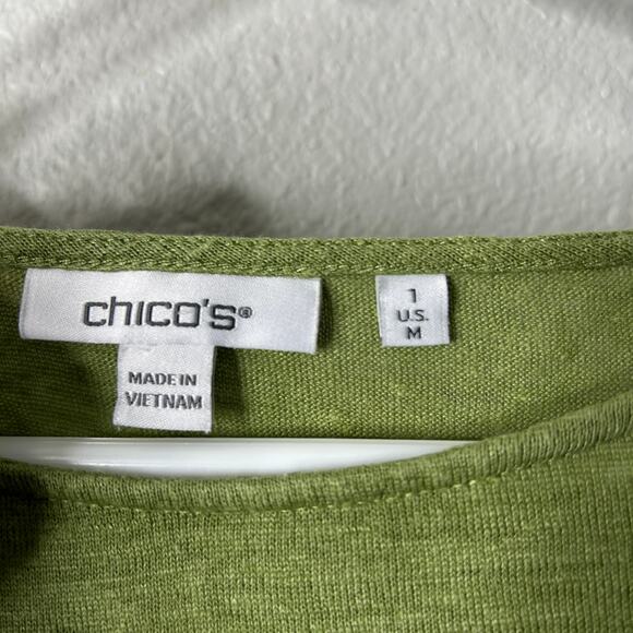 Chico’s 100% Linen Bateau Neck Top Green Size 1 Medium - Picture 5 of 8